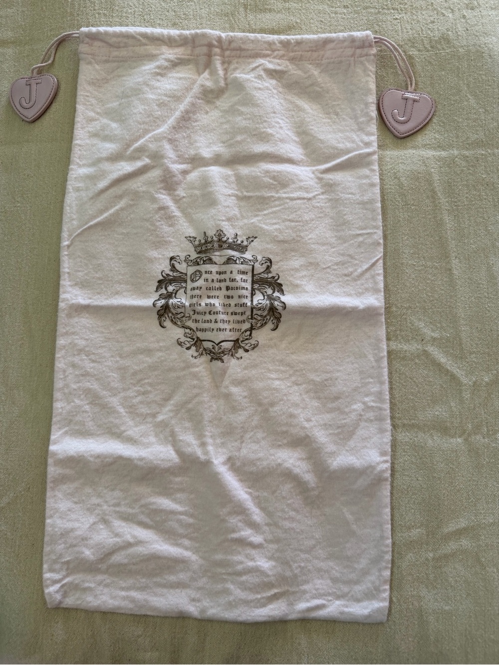 Juicy Couture White Drawstring Dust Bag with Pink Heart Pulls